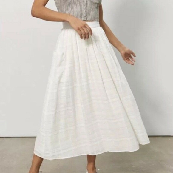 $350 Mara Hoffman Viola Midi Skirt White Jacquard Z341-4